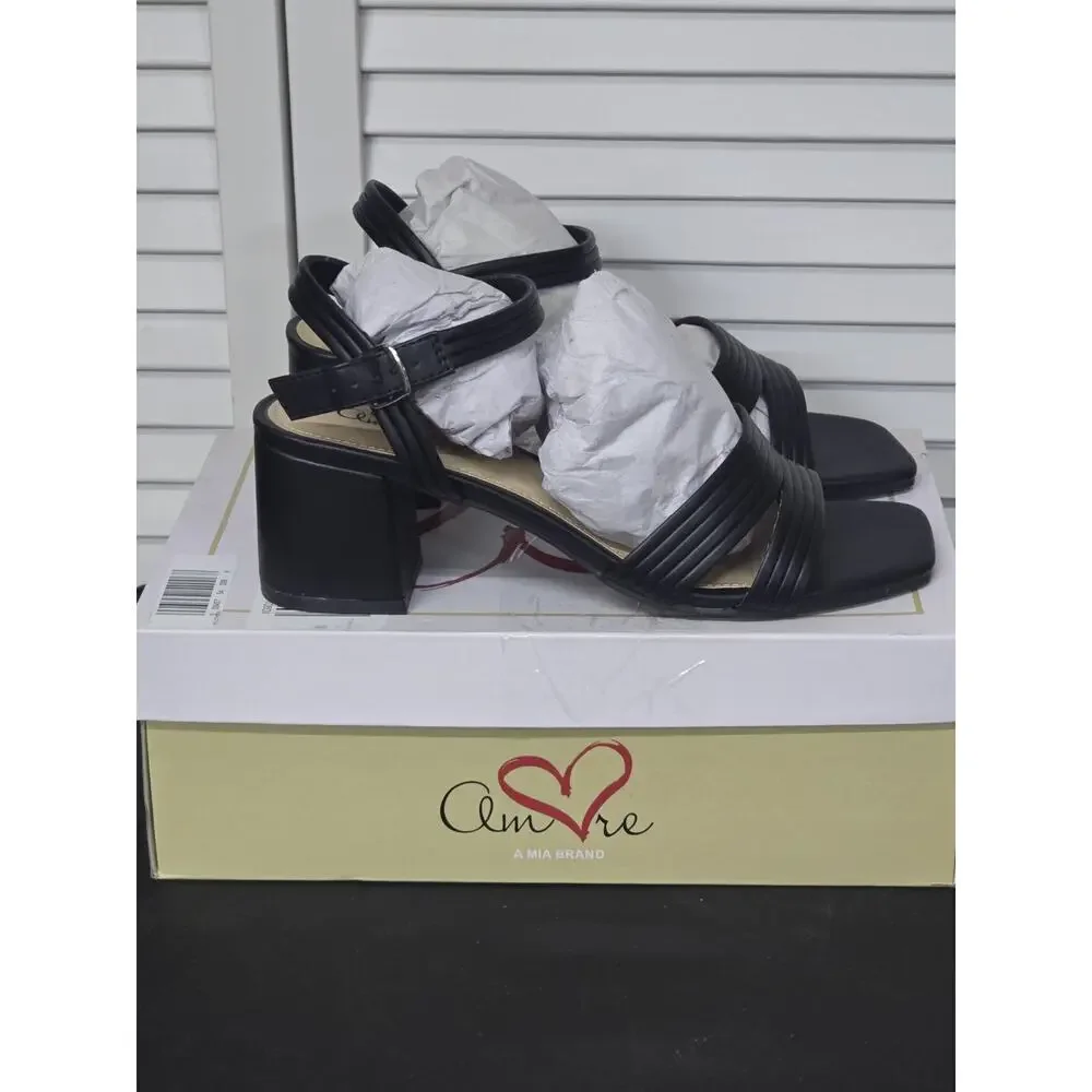 Mia Amore Striking Women's Heeled Sandals Black Retro NIB Size 9 Summer Business